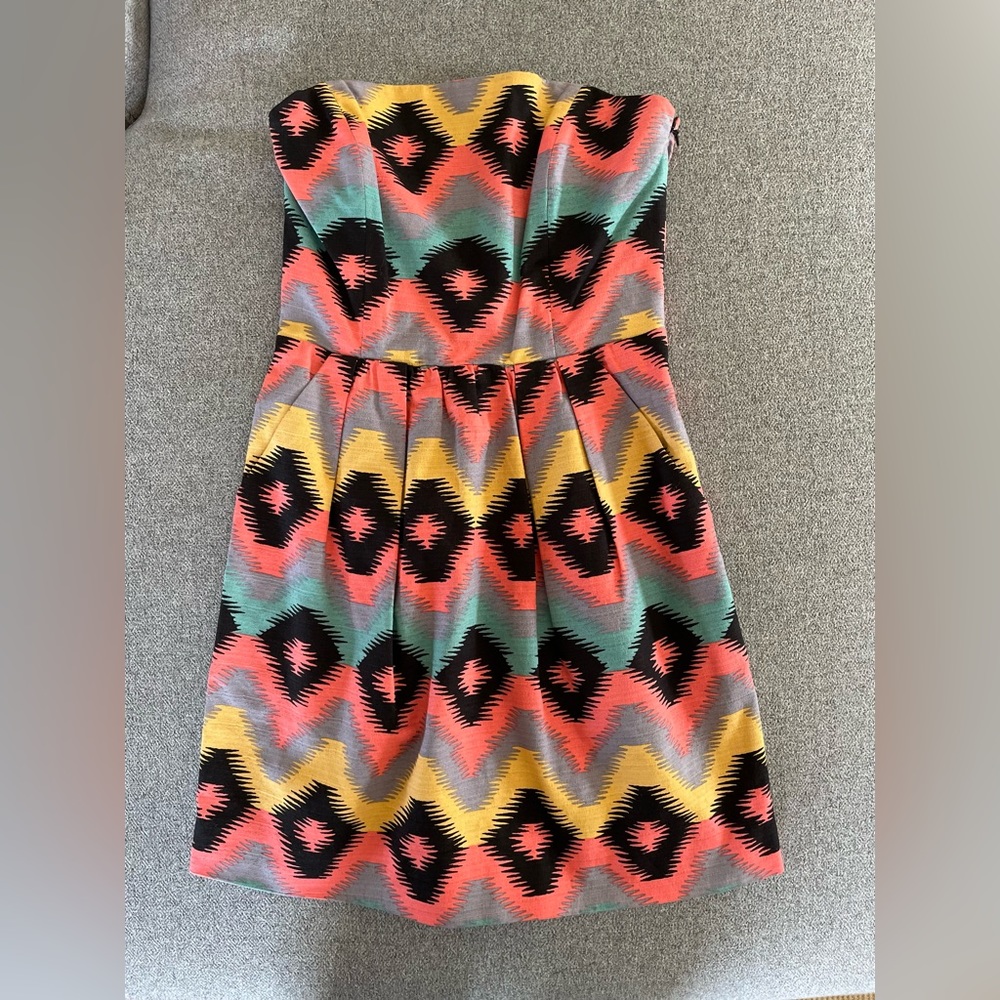 RACHEL Rachel Ray Desert Bloom Strapless Dress Size 2 Aztec Print with POCKETS!